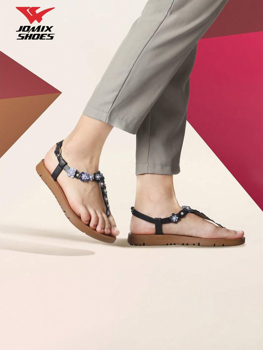 JOMIX Women's Summer Sandals, Women's Open Toe Shoes, Women's Beach Slippers, Flat Sole Sandals, Fine Sticker Design, With Adjustable Closure, Elegant Women's Shoes For Summer