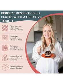 Mismatched Colorful Dinnerware Set Of 6 - Fun Decorative Cute Boho Kitchen Dishes - Zero Lead & Cadmium - 10.5 Inch Diametersummer - 6 Inch - View 4