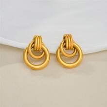 VKHK 1 paire de boucles d'oreilles clous circulaires multicouches en acier inoxydable plaqué or 18 carats, convenant pour le port quotidien et les mariages pour femmes, en cadeau