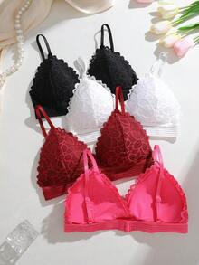 FINETOO 4 pezzi di reggiseni senza ferretto e con effetto push-up, di colori vivaci e in pizzo, biancheria intima comoda e sexy per le donne