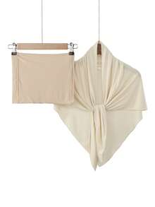 Set de 2 piezas de pañuelo triangular y gorro tubular de unicolor para mujer, pañuelo transpirable, hijab multifuncional, adecuado para salidas diarias con vestido - Bufanda triangular + gorro - Ver 16