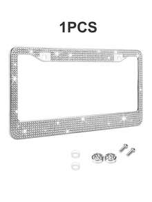 1个/2个装男女通用水钻车牌框，闪亮亮片车牌架，手工不锈钢车牌框，配闪亮水晶螺帽，黑色亮面车牌框 - 款式A - 查看 13