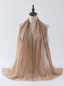 1pc-Pearls Beading Chiffon Hijab Scarf Woman Muslim Hijab Sweet Girl Hair/Headband Long Wraps Islam Turban Malaysian Headscarf - Multicolor - View 4