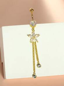 1pc 14G Dangle Belly Button Ring Piercing Jewelry Stainless Steel Heart Flower CZ Reverse Navel Rings Dangling Belly Button Ring Piercing Jewelry For Women 14 Gauge Hypoallergenic Chain Long