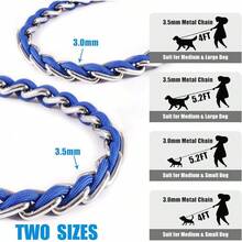 Dog Leash Chew Proof, Chain Leash Anti Chew Dog Leash For Large Dogs Heavy Duty, Indestructible Metal Leash Anti Bite Chain Link With Woven Cord Soft Padded Handle (Orange, 5FT) - Blue - View 5