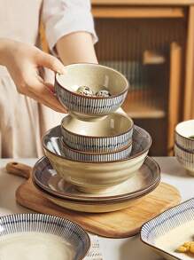 1pc/2pcs/4pcs Japanese Style Underglaze Ceramic Rice Bowls, Vintage Sesame Glaze Compact Rice Bowls, Japanese Sesame Glaze Ceramic Bowls, Underglaze Rice Bowls, Round Rice Bowls, Daily Dining Rice Bowls, Single Serve Rice Bowls, Family Gathering Rice Bowls, Retro Rice Bowls, Premium Rice Bowls,School Supplies