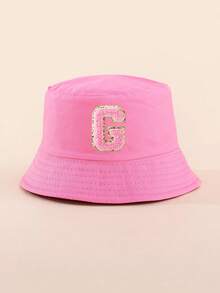 Mũ tai bèo cổ điển màu trơn có chữ cái, kiểu dáng thời trang, đa năng, phù hợp cho bé gái 3-8 tuổi, dùng được cả bốn mùa. - Hồng - Xem 3