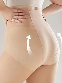 Medias opacas de color piel de cintura alta para mujeres - Beis - Ver 3