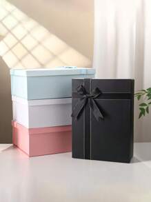 1 Stück Geschenkbox, minimalistisch einfarbig, Schleifenband, klappbare Ober- und Unterseite, geeignet für Party-Geschenke, Feiertags-Geschenke, Freundinnen-Geschenke, Valentinstag Geburtstagsgeschenk-Verpackung mit Schleife, Klappendeckel und Boden, leicht zu transportieren, Schwarz Haarverlängerungs-Geschenkbox