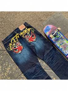 Hot Gothic Pattern Y2K Men's Jeans Hip Hop Loose Punk Harajuku Jeans - N53 - 查看 3