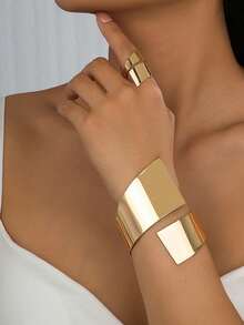 3pcs Teardrop Exaggerated Abstract Geometric Snake Style Ring, Bracelet And Earrings Set For Women, Suitable For Parties, Casual And Romantic Occasions - Gold - View 15