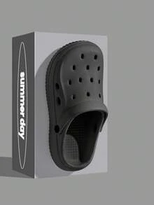 Plain Color Platform Casual Hollow Out Sandals For Men & Women, Large Size, Suitable For Vacation, Basketball, Driving, Beach, Running, Anti-Slip And Breathable Closed Toe Slippers - Black - View 6