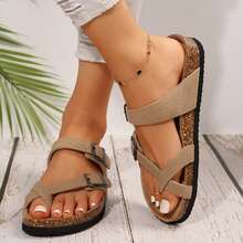 Women Sandals Cork Footbed Adjustable Buckle Comfortable Beach Summer Slip On - 駝色 - 查看 10