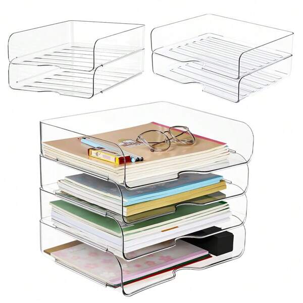 2/4 Packs Clear Acrylic Letter Trays - Stackable Paper Organizer, Desktop Organizer For Office - Desktop Storage Rack Document Organizer For File, Books, Newspapers And Magazines, Storage Compartments - A4 Size