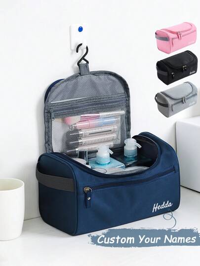1pc Custom Name Toiletry Bag Personalised Monograms Travel Bag For Women Men Customized Hanging Cosmetic Organizer Water Resistant Makeup Bag For Accessories Toiletries Medium Size Large Capability Travel Essentials