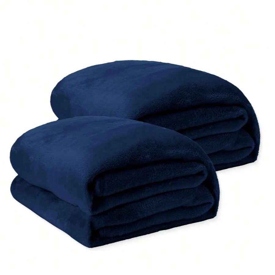 Kit 2 Plain Blankets For Couples In Microfiber 1.80 X 2.00 - Beauty & Comfort - KIT 2 NAVY BLUE - View 1