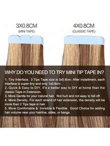 Invisible Mini Tape In Hair Extensions 10 PCS Human Hair Natural Tape In Hair Extentions 3x0.8cm Invisible Tape 12-24Inch Length Real Human Hair Machine -Remy Hair Straight Natural Hair Skin Weft Invisible Glue In Human Hairpiece Can Be Permed Or Dyed Easy To Shape Happy Halloween Can Be Dyed Colorful DIY - SP4/27 - 查看 4