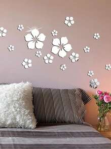 Set da 18 pezzi di adesivi da parete decorativi in fiore acrilico rimovibile, decorazione murale fai-da-te in 3D, decorazione domestica resistente all'acqua e all'olio per soggiorno, camera da letto, bagno, corridoio, ufficio. Un ottimo regalo per Natale, matrimonio, compleanni, anniversari, laurea e occasioni speciali. (Argento/Oro/Nero)
