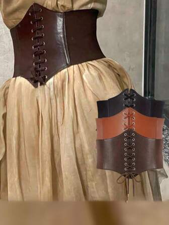 3pcs Women's Dark Series Fashion Corset Waistcoat, Spring/Summer Outfit With French Court Waist Belt (Halloween Costume Waist Cincher), Elastic And Adjustable Back Hook And Loop