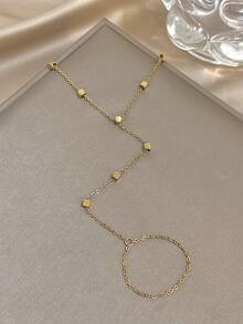 1 件优雅方块手链波西米亚风可调节手指手链女士不锈钢链生日日常派对珠宝礼物