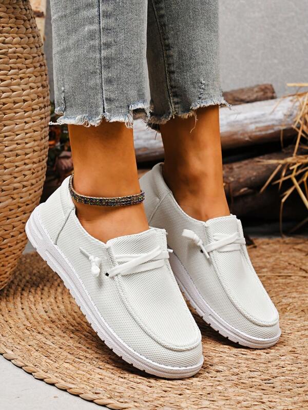 1 Paar Frauen Sport Rutschfeste Runde Zehenkappe Segeltuch Slip-On Bequeme Leichte Flache Schuhe