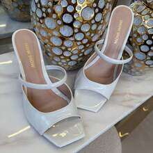 Show Show Women's Patent Leather Clog Sandal With 9.5 Cup Heel And Comfortable Insole, Black, MARSALA, ROSÊ, White - 白色 - 查看 2