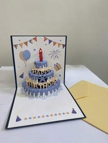 1 pieza Tarjeta de felicitación de cumpleaños hecha a mano con diseño 3D emergente, con un diseño vibrante de pastel y globos con el texto "Feliz Cumpleaños", ideal para regalar a amigos y familiares, perfecta para suministros de fiesta de cumpleaños, eventos de celebración y decoración de fiesta de cumpleaños - Multicolor - Ver 7