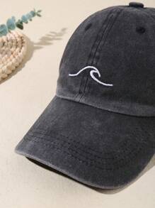 1/2Pcs Unisex Waves Embroidered Distressed Snapback Baseball Cap,For Spring And Autumn Travel Seaside Parties Fashionable Adjustable Sun Protection Casual Baseball Hat