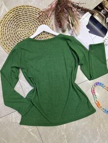 Long Sleeve Blouse In Soft Fabric With Rhinestones - Mint Green - View 3