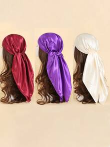 1入組多色純色方形頭巾，適合日常佩戴，可用作頭巾、髮箍、頭帶，為您的外觀增添時尚感 - 香檳色 - 查看 5