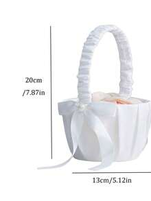 1pc/2PCS Wedding Flower Baskets, Satin Bowknot Flower Baskets Pearl Collection - White Bow - View 5