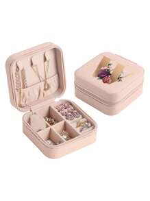 1pc Mini Floral Alphabet Jewelry Storage Box, A-Z Gold Letters, Portable Zipper Travel Jewelry Storage Box, Gift Box For Women, Multi-Function Jewelry Display Stand For Rings, Pendants, Earrings, Necklaces, Etc. - Suitable For Women, Mother, Girlfriend, Valentine's Day Gift Box.