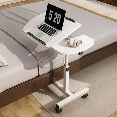 Mesa de escritorio con ruedas y ajuste de ángulo y altura, soporte inclinable para portátil y computadora portátil, para hogar y oficina, color blanco