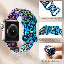 1 件可翻转彩色豹纹硅胶表带，适用于 38/40/41/42/44/45/49 毫米智能手表，时尚豹纹运动替换腕带，适用于 Series 10/9/Ultra/SE/8/7/6/5/4/3/2/1 - 深色豹紋 - 查看 4