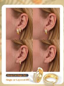 IRONBOX 4 perechi cercei mici din aur pentru femei, hipoalergenici, placați cu aur de 14K, seturi de cercei groși pentru piercing-uri multiple, cercei delicați, set de bijuterii drăguțe din argint pentru cartilaj, cadouri