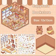 可爱动物卡通 3D 场景贴纸全系列，DIY 房屋贴纸，3D 可爱微型场景贴纸，适合成人儿童缓解压力打发时间 - 彩色 - 查看 3