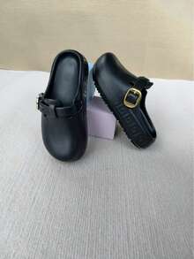 Zuecos negros para mujer, ligeros y suaves, pantuflas tipo mula aptas para pies anchos, pantuflas de verano para mujeres - Negro - Ver 9