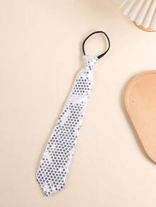 1 儿童领带，单色纯色亮片珠子领带，拉链松紧带，无结镶嵌宽松领带，适合舞台、派对表演、返校季领带，男童花童婚礼领带