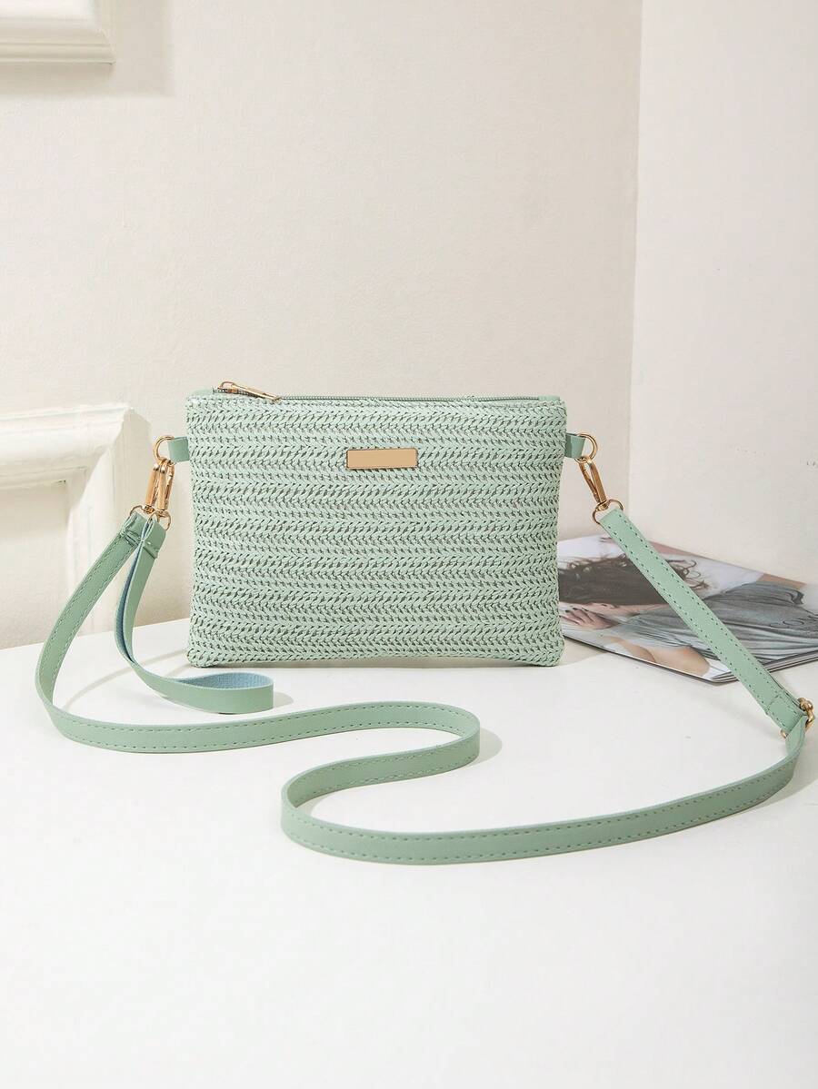 Geantă de umăr țesută nouă pentru femei, geantă crossbody versatilă, pătrată, articol de tip boutique en-gros, primăvară/vară - Verde - Vizualizare 1
