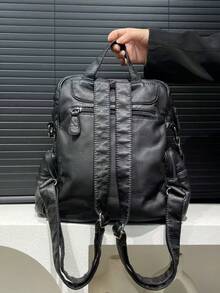 Ladies' Fashionable Y2K Vegan Leather Backpack With Large Capacity, Vintage And Spicy Girl Made Old Shoulder Bag, Multiple Pockets, Rivet Women's Wallet Suitable For Daily Commuting, Is A Perfect Holiday Gift - màu đen - Xem 8
