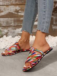 Women's Woven Strap Floral Thong Sandals, Fashionable Vacation Style, Suitable For Outdoor, Beach, Holiday