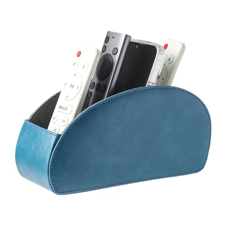 Giá đỡ điều khiển từ xa TV cỡ lớn, hộp/khay điều khiển từ xa bằng da 5 khe cắm cho tủ đầu giường, bàn làm việc, phù hợp với đầu DVD, máy nghe nhạc, bộ điều khiển lò sưởi, mỹ phẩm và văn phòng phẩm, hộp và ngăn kéo đựng đồ gia dụng - Màu xanh lam - Xem 1