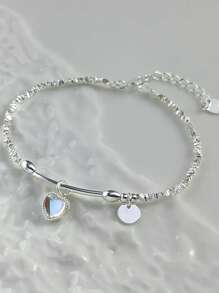 Sterling Silver Color Moonstone Love Circle Bracelet For Women's Slender Simple Niche Versatile High-End Hand Jewelry Broken Silver Bracelet