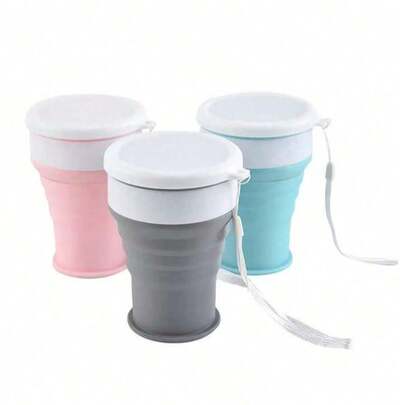 1pc 350ml Foldable Silicone Water Cup, Portable Collapsible Travel Mug, Heat Resistant, Suitable For Outdoor, Camping, Travel - Pastel Colors (Orange, Pink, Green) | Lightweight Design For Camping, Office, Gym, Hiking | Durable And Portable Reusable Cup