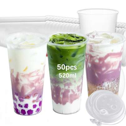 SAEIV 50 Reusable White, Matte Plastic Cups (520 Ml Each), Drinking Cups For Parties, Outdoor Cups, Specially Designed For Catering, Picnics, Banquets, And Other Occasions. (50 Cups + 50 Lids)