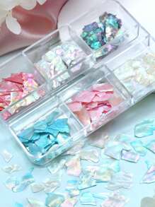 1 boîte de tranches de coquillages de sirène aurore, paillettes et sequins, paillettes irrégulières scintillantes, pour le remplissage de moules en résine époxy, fournitures de fabrication de bijoux DIY