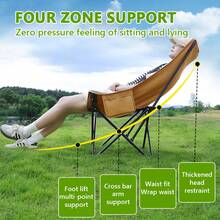1 Piece Of Portable Camping Chair, Recliner, Adjustable Backrest, Light Recliner, Foldable Without Installation, Camping Chair, Reclining Chair, Outdoor Terrace, Beach Lawn Camping - Yellow - View 4