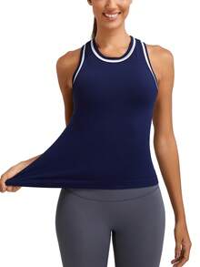 MathCat Workout Tank Tops For Women Racerback Basic Athletic Tanks Muscle High Neck Yoga Tops With Built In Bra - màu xanh hải quân - Xem 3