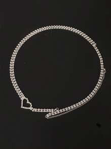 1pc Silver Multilayer Heart Shape Rhinestone Waist Chain, Sexy Fashionable Body Chain For Beach, Party Accessory