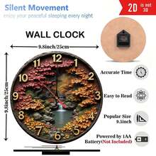 Autumn Cascade 10-Inch Wall Clock - 3D Nature Art Design With Silent Movement Rustic Decorative Timepiece For Living Room, Office & More - Perfect Gift Idea - Multicolor - View 2